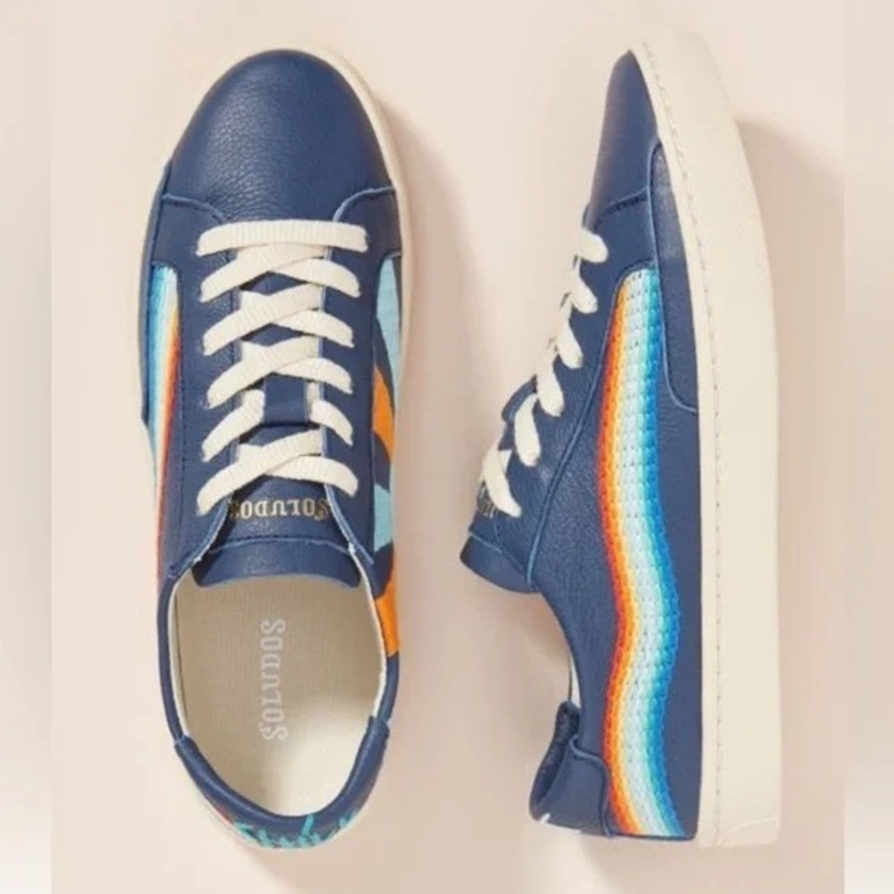 Soludos Blue Rainbow Wave Chill Out Embroidered Leather Sneaker 6.5 - Picture 3 of 15